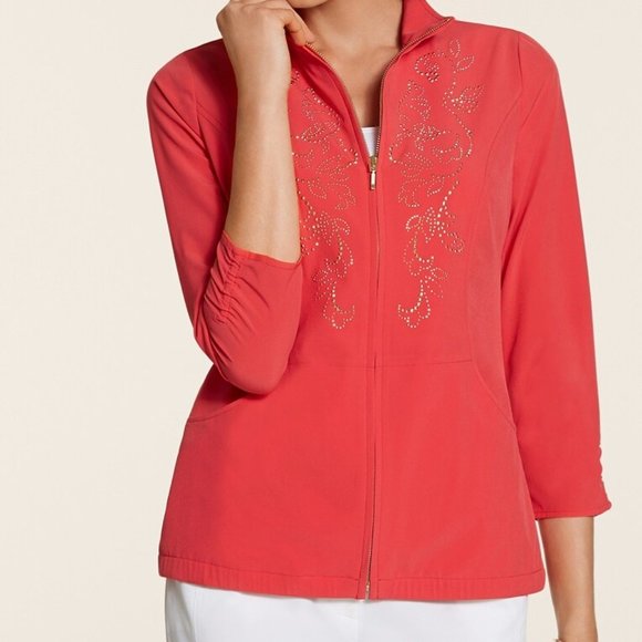 Chico’s Zenergy Neema Embellished Scroll Jacket Size 3 XL 14 16 Stud Accents - Picture 8 of 8